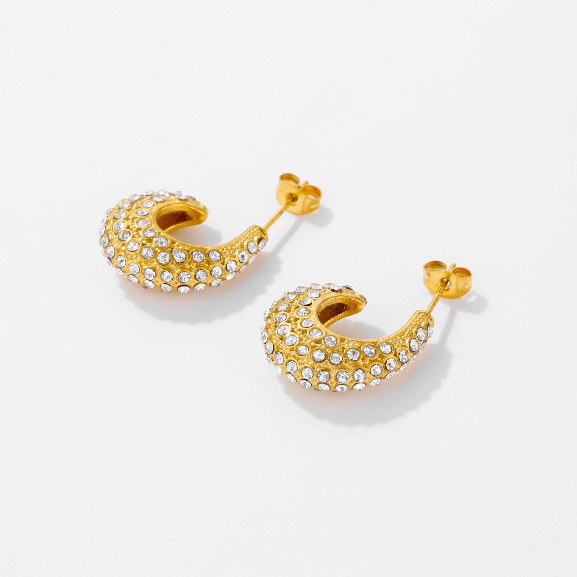 

Высококлассные серьги из нержавеющей стали в форме буквы C, полностью инкрустированные бриллиантами 18K золотой