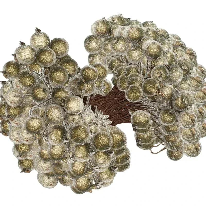 Mini Artificial Frosted Berry Stamen Christmas Double Head Holly Berries Fake Flowers Bouquets DIY Wreath Xmas Party Decoration