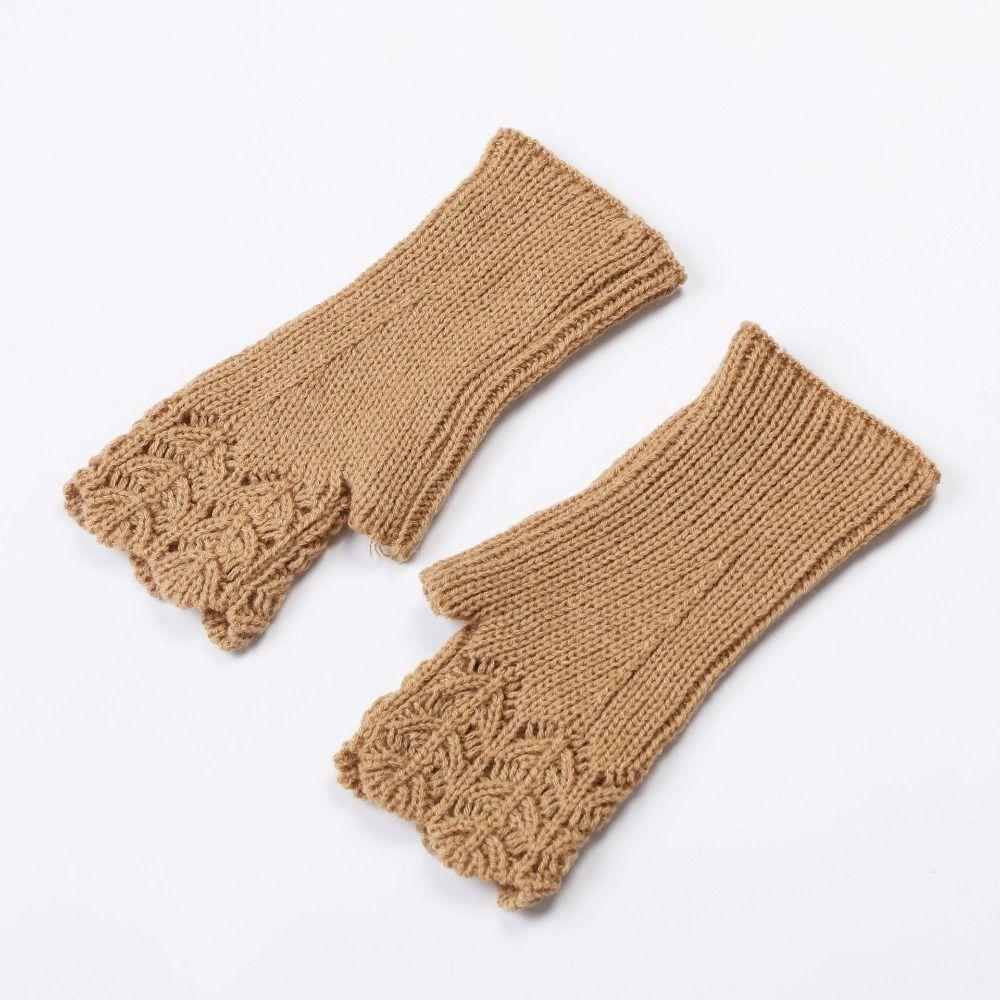 Half Finger Knitted Gloves Hollow Out Crochet Flower Mittens All-Match Winter Wool Gloves Gift