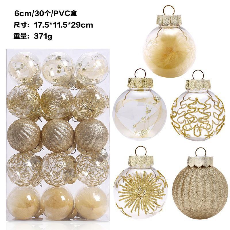 PET Christmas Balls Set 30pcs 6cm Clear Glitter Ornaments Tree Decor