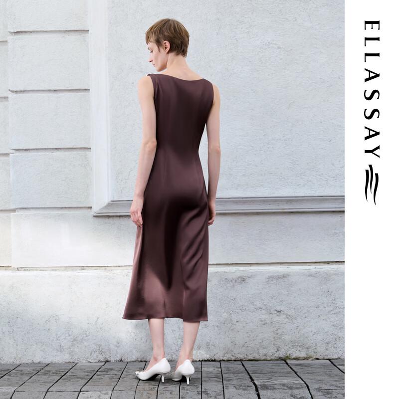 ELLASSAY 2026 Summer Triacetate Cowl Neck Satin Dress
