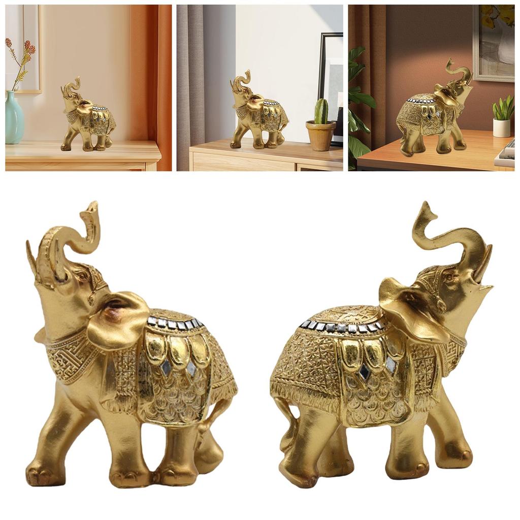 Elephant Statue Resin Desktop Ornament Animal Sculpture Decorative Figurine for Entrance Desk Office Centerpiece Living Room