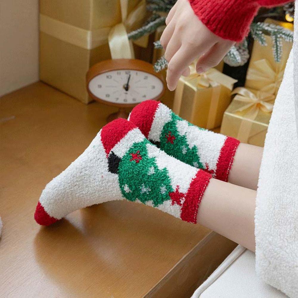 Cartoon Christmas Socks Santa Claus Women Hosiery Cute Floor Sleep Socks  Ladies