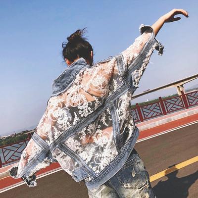 Sommer Streetwear Stickerei Spitze Patchwork Sexy Denim Jacke Frauen Jeans Mantel