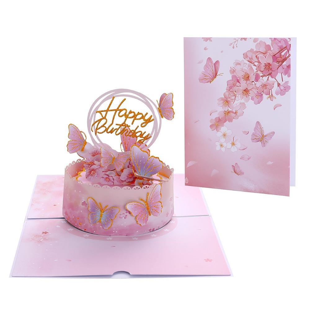 New 3D Happy Birthday Card Pop Up Four-Layer Birthday Cake Gift Card Foldable Best Wishes Father's Day card Gift