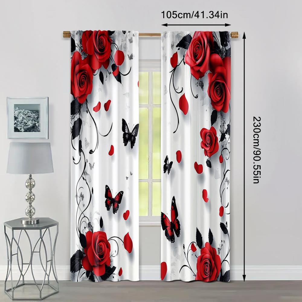 2pcs, Window Curtain 2D Print Abstract Rose Design Versatile Fabric (without Rod) Art Deco Festive Ldeal for Home Decor and