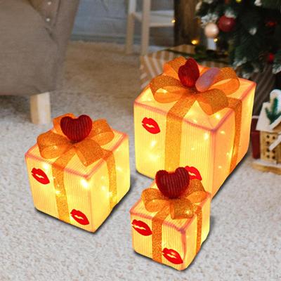 3Pcs Weihnachten Beleuchtete Geschenk Boxen Dekorationen mit Bögen Präsentieren Ornamente für Außerhalb Urlaub