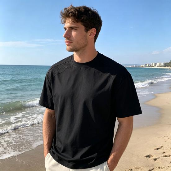 Herre Atletisk T-shirt Åndbar Hurtigtørrende Tee med Skuldernet Indsats Løstsiddende Rund Hals T-shirt til Sommer Træningscenter Fitness Træning