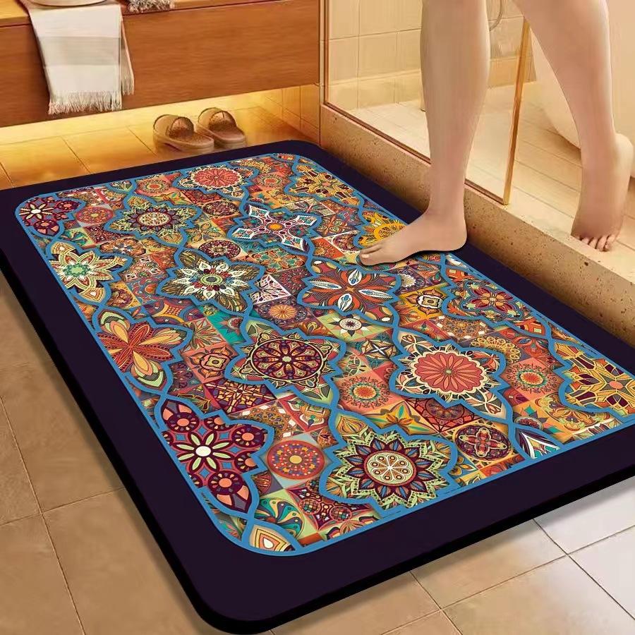 American Flower Diatom Mud Floor Mat, Bathroom Non-Slip And Dirt-Resistant Absorbent Floor Mat, Toilet Quick-Drying And Easy To Take Care Of