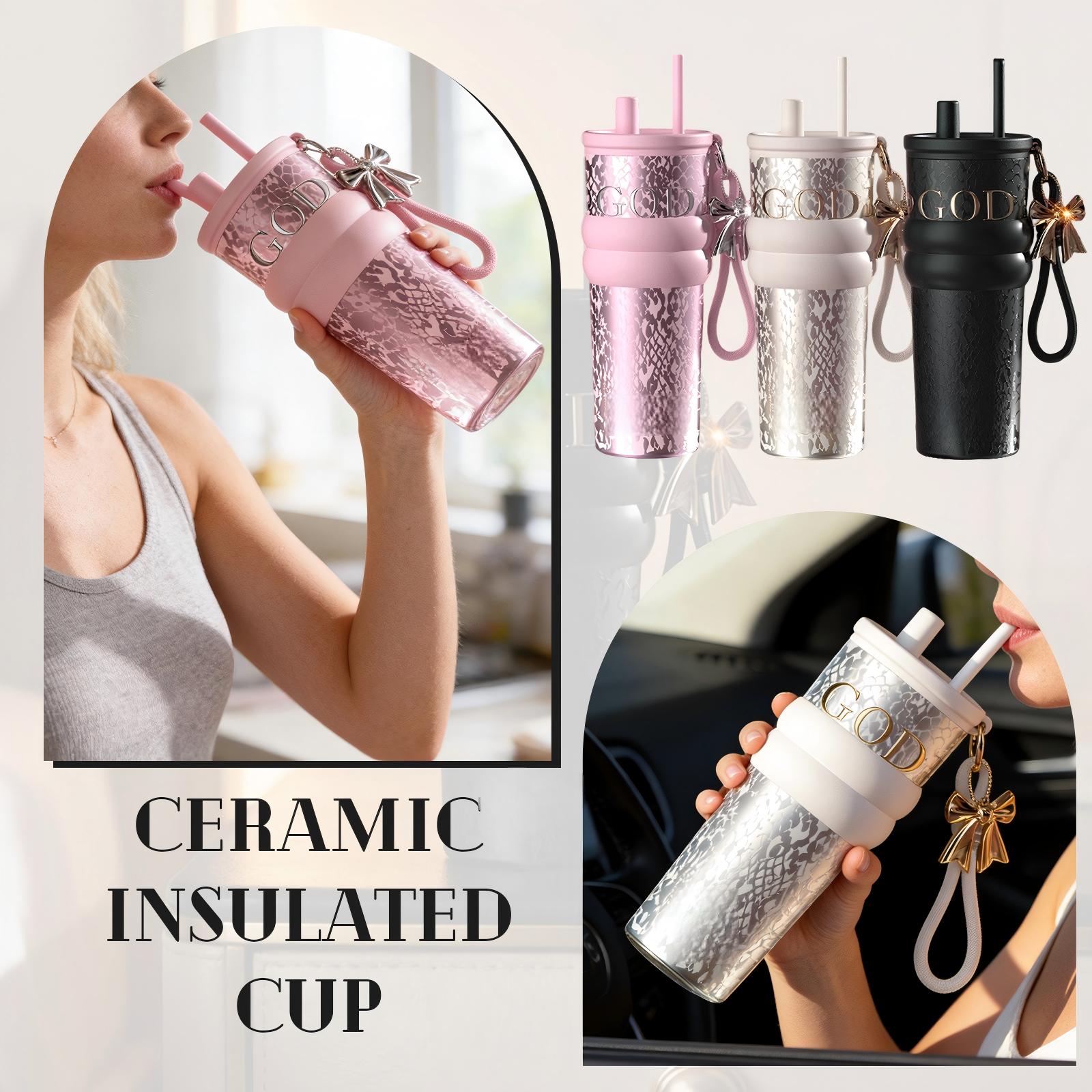 High- Ceramic-Interior Ice Tumbler For Women – Lightweight Luxury Portable Straw Cup, Premium -Drink Tumbler, Gift Water Bottle nero