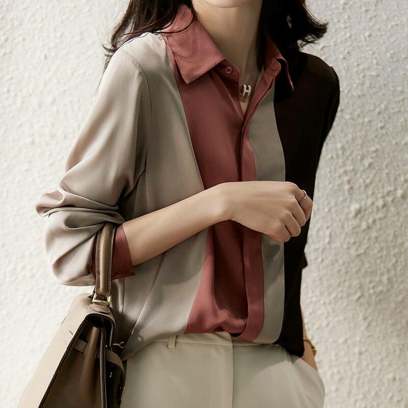 Elegant Vintage Long Sleeve Women Blouses Fall Hit Color Lapel Neck Loose Work Shirt Full Button Woman Clothing M-3XL