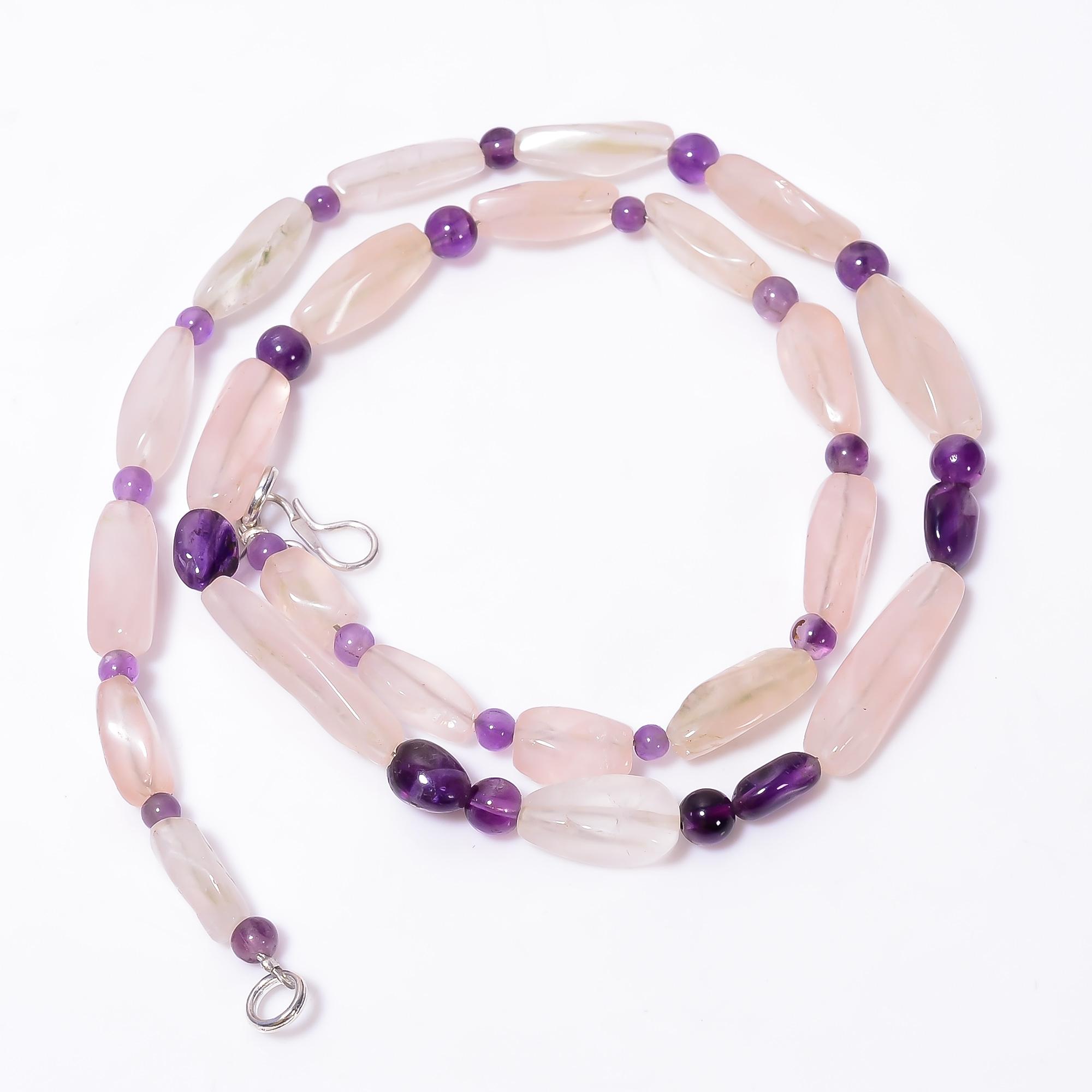 

Natural Rose Quartz Amethyst Mix Shape Gemstone Smooth Beads Necklace 5-23mm 18 UB-8664