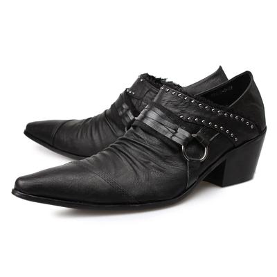 Punk Stil Nietendekor Gürtelschnalle Slipper für Herren Spitzschuh Blockabsatz Flache Slipper Oxfords Männliche Partykleidung Derby Schuhe