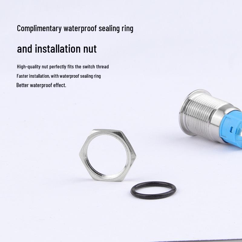 12mm Illuminated Metal Push Button Switch, 12V/24V, Dustproof, Industrial Certified.