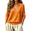 Women's V-Neck Pullover Knit Top, Loose Fit Color Casual Basic for Everyday Wear