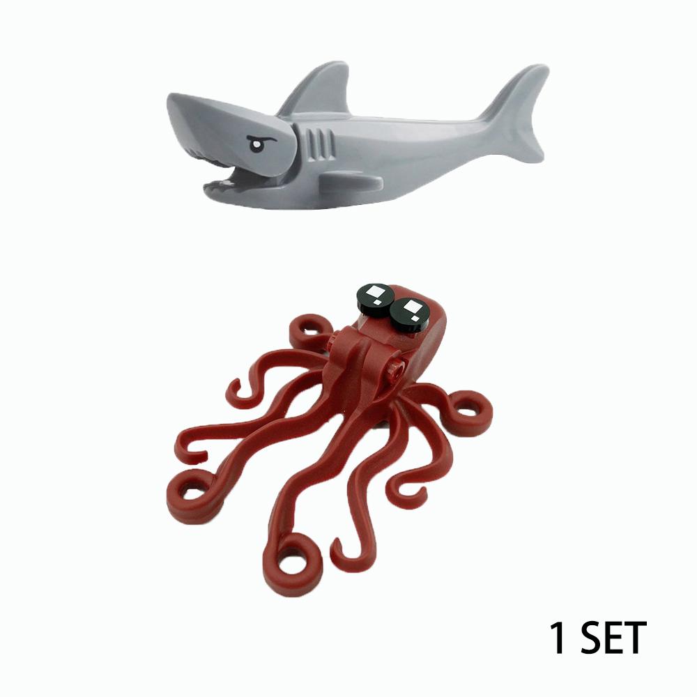 MOC Toys Sea Animals World Building Blocks Sets Dolphin Shark Devil Fish shell Seaweed Lobster Crab Coral Shell Gifts
