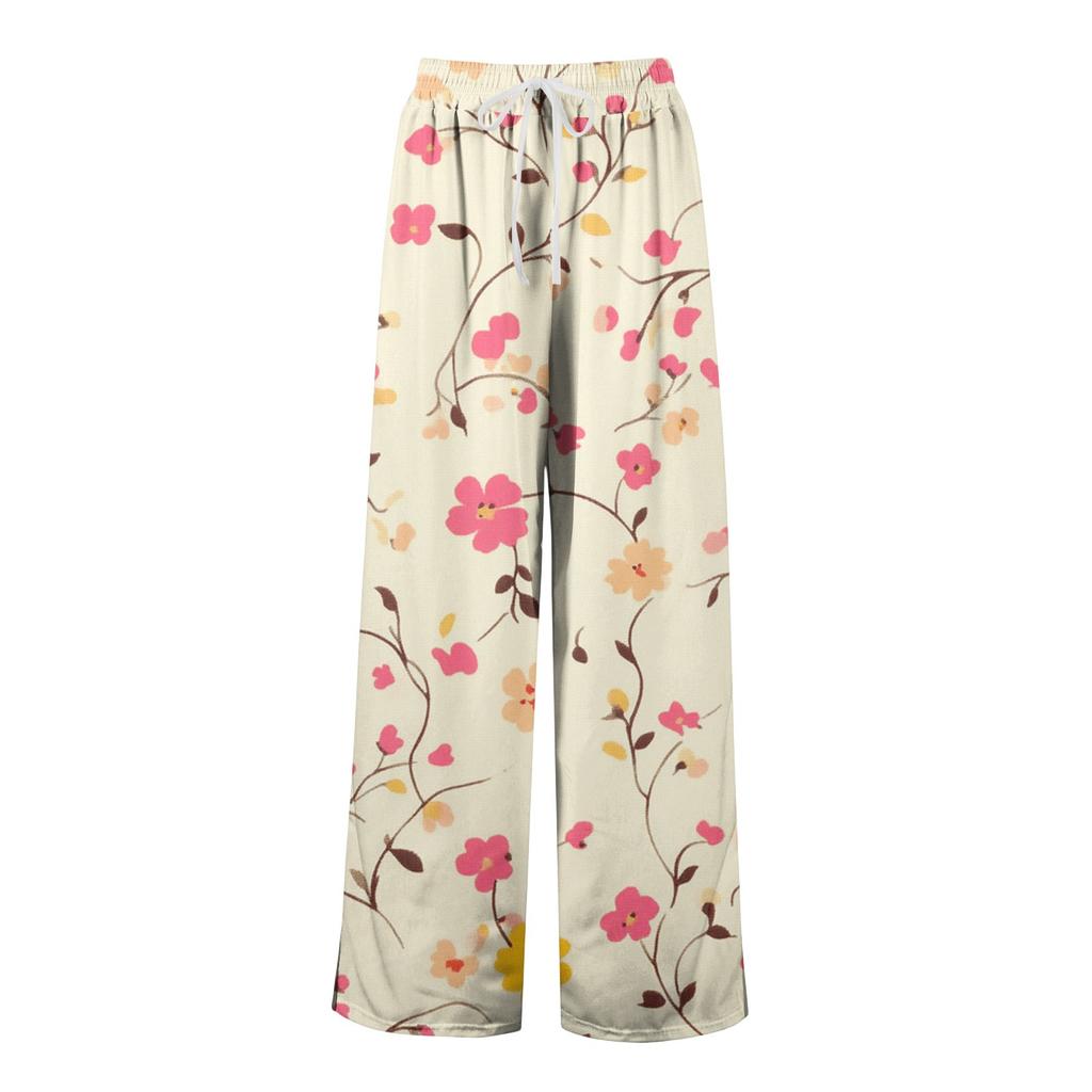Dámské potištěné kalhoty s širokými nohavicemi s kapsami Vysoký pas Stahovací šňůrka Volné ležérní kalhoty