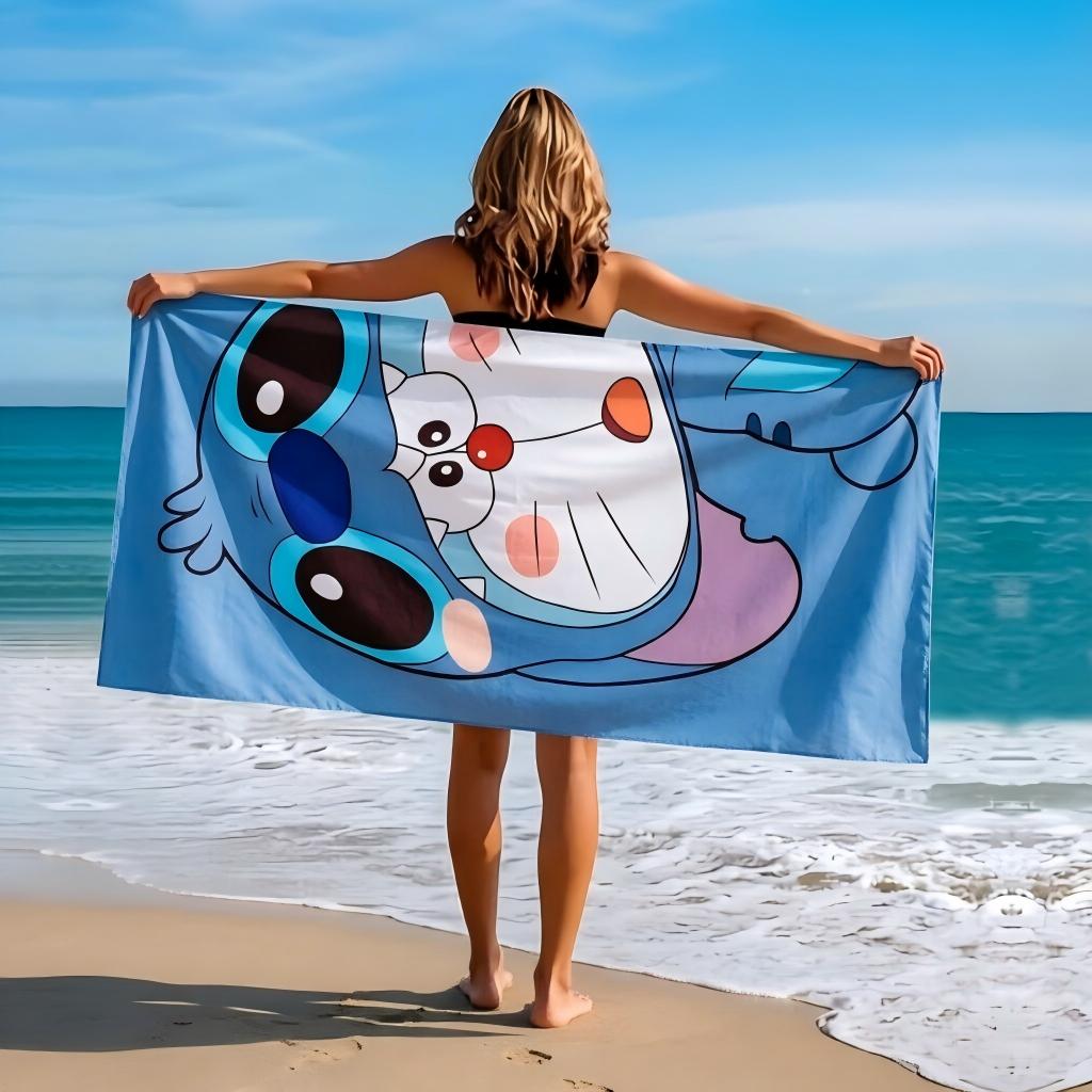 Doraemon Beach Towel Solid Blue Cartoon Character Print Microfiber Sand Free Quick Dry Towel Summer Pool Travel Bath Decor Kids