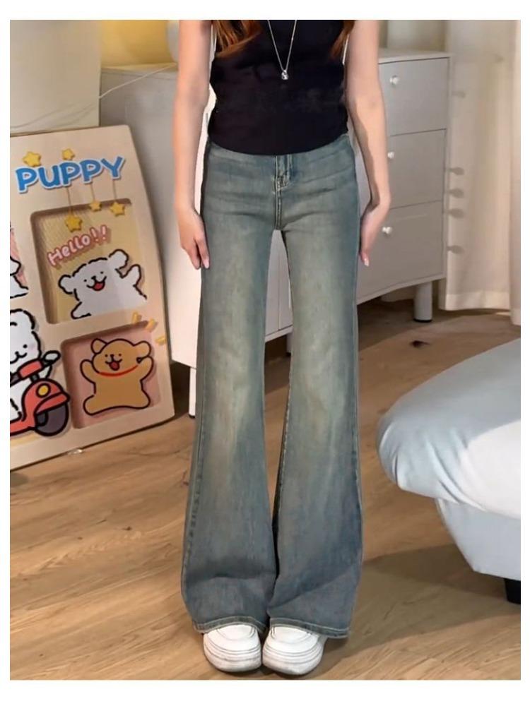 Vintage Micro-large Jeans Women's Large-size Fat Sister High-waisted Loose Skinny Not Sticking To The Legs of The Straight Straight Flared Trousers