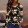 Women's Fashion Casual Slit Hem Round Neck Long Sleeve Loose  Printed T-Shirt Ladies Top