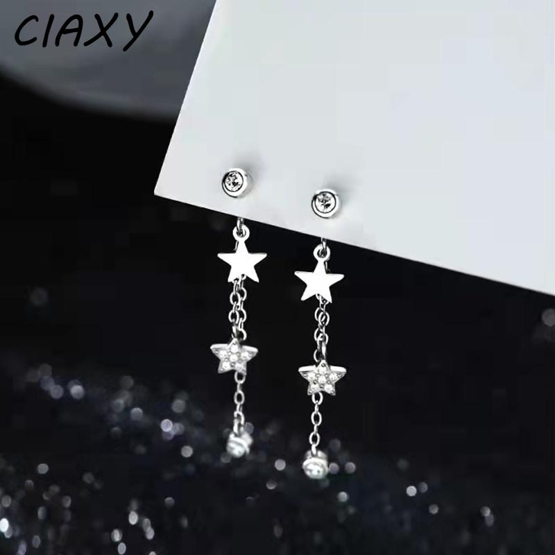 CIAXY Silver Color Star Studs Earrings for Women Super Fairy Tassel Ear Chain 2022 Simple Delicate Jewelry