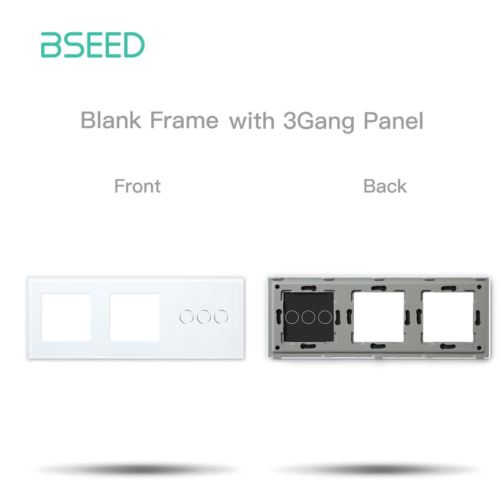 BSEED Double Blank Frame Plus 1/2/3Gang Switch Panels Crystal Glass EU Standard With Metal Plate Front Panel Without Switch