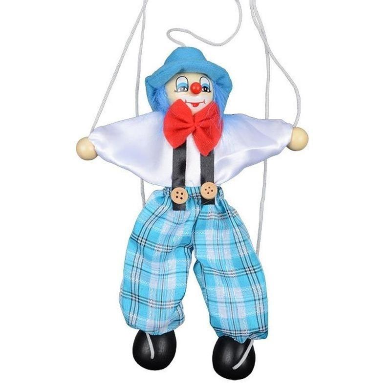 Pull String Puppet Clown Wooden Marionette Joint Activity Doll Vintage Child Toy