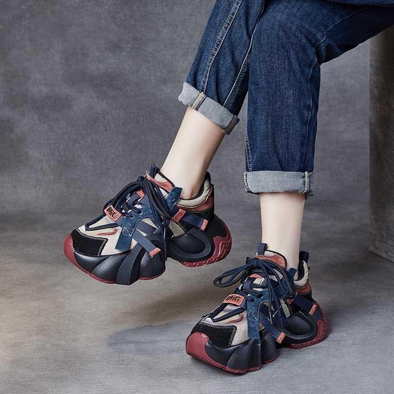 Fashion High quality 6cm Women Chunky Sneaker Fashion Summer Spring Autumn Flats Comfy Booties Shoes Leather Genuine Casual dad shoes