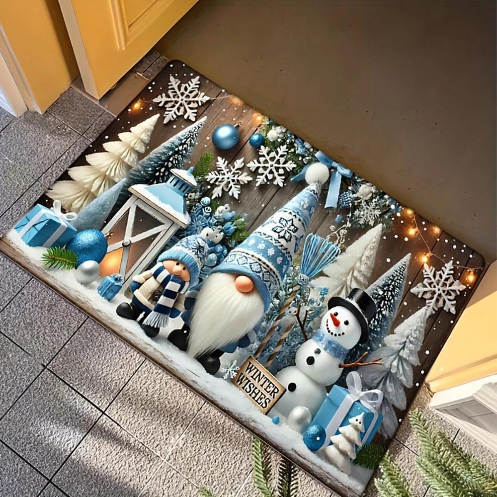 

1pc Christmas Snowman Gnomes Doormat , Holiday indoor and outdoor rear front door welcome mat winter door mat. 40x60cm