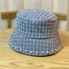 New Retro Washed Denim Pearl Bucket Hat Women's Autumn and Winter Bucket Basin Hat Children