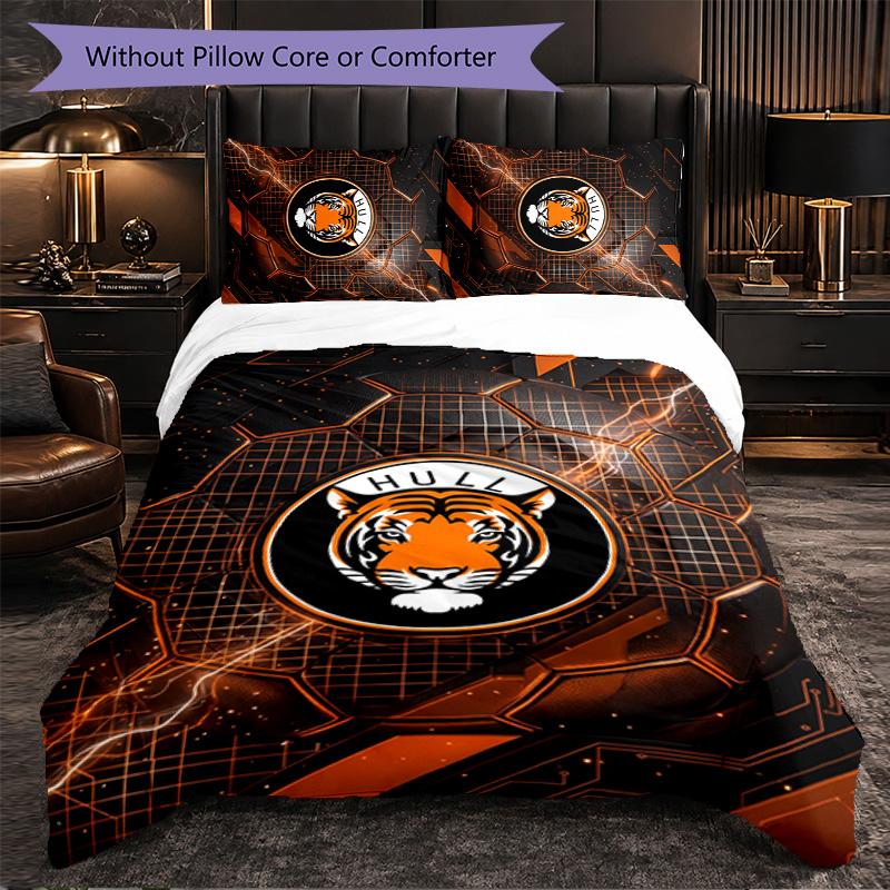 Hull City Football 3-teiliges Bettwäsche-Set Weiches Bettbezug-Set mit Kissenbezügen Bedrucktes Schlafzimmer-Deko-Set für Zuhause