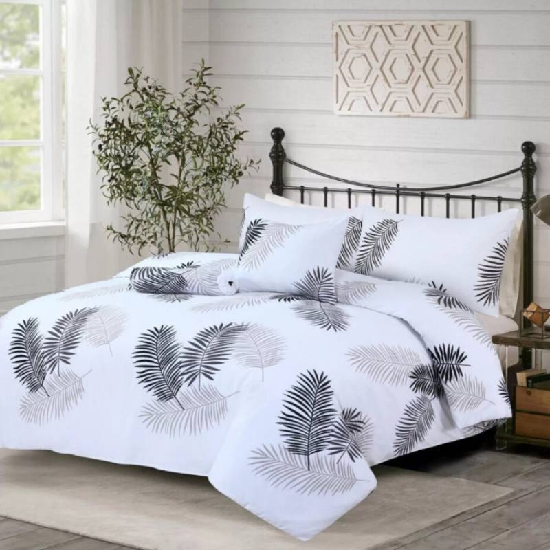 Cotton Polyester Leaf Design Bedding Set With Soft Touch For Single And Double Bed