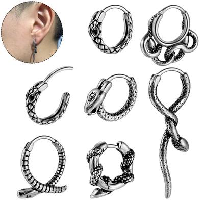 Punk Style Snake Earrings Striped Pattern Earrings Crafted from Alloy Texture Piercing Hoop Jewelry for Statement Style