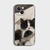 1PC Cute Black and White Cat  Phone Case For iPhone 16 15 Plus 14 13 Pro Max 12 Mini 11 X XS XR 7 8 8Plus Black Soft Phone Coque