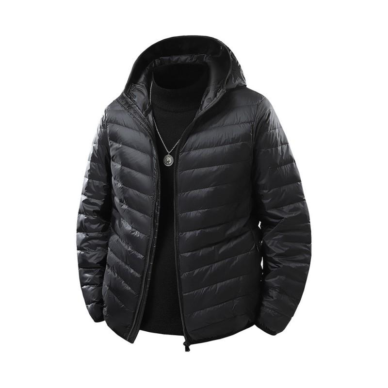Mens Winter Down Jacket Plus Size Lightweight Warm Casual Trendy Stand Collar Hooded