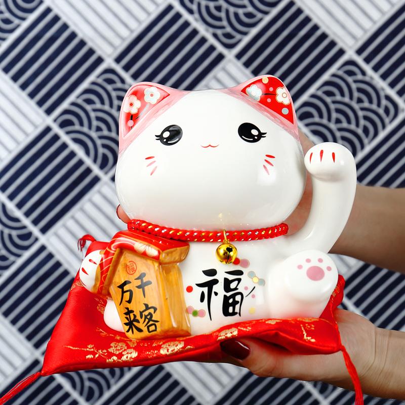 Japanese 6 inch Maneki Neko Ceramic Lucky Cat Home Decoration Desktop Ornament Fortune Cat Money Box Fengshui Craft Gifts