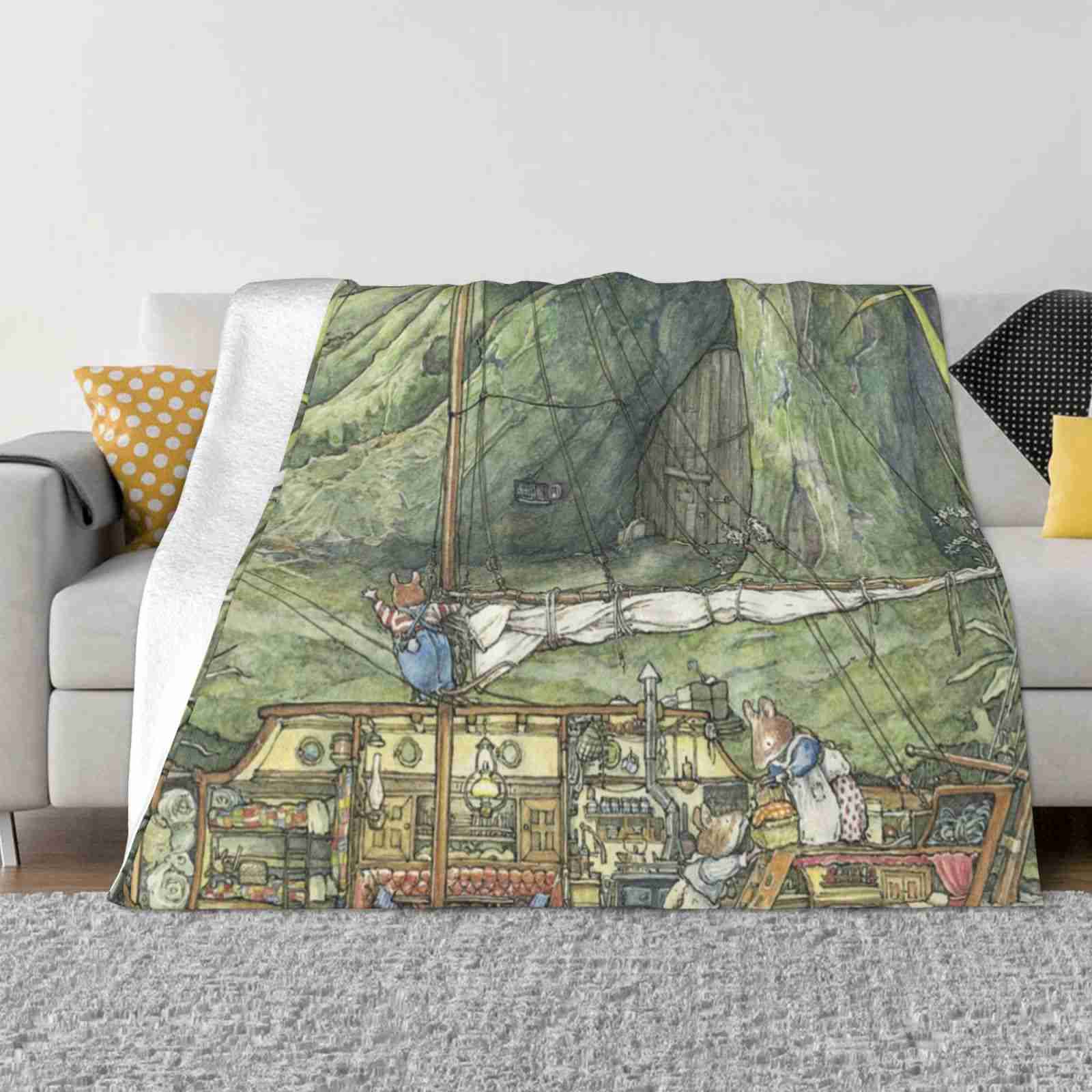 Cutaway Of Dustys Boat Fashion Soft Warm Flannel Blanket Brambly Hedge Jill Barklem English Quintessential British Countryside 30x40in