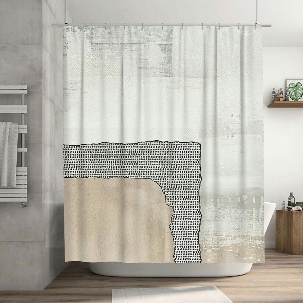 Abstract Design White Bath Curtain with Dotted Patterns for Bathroom Decorations Waterproof Shower Curtain 72 x 84 inches