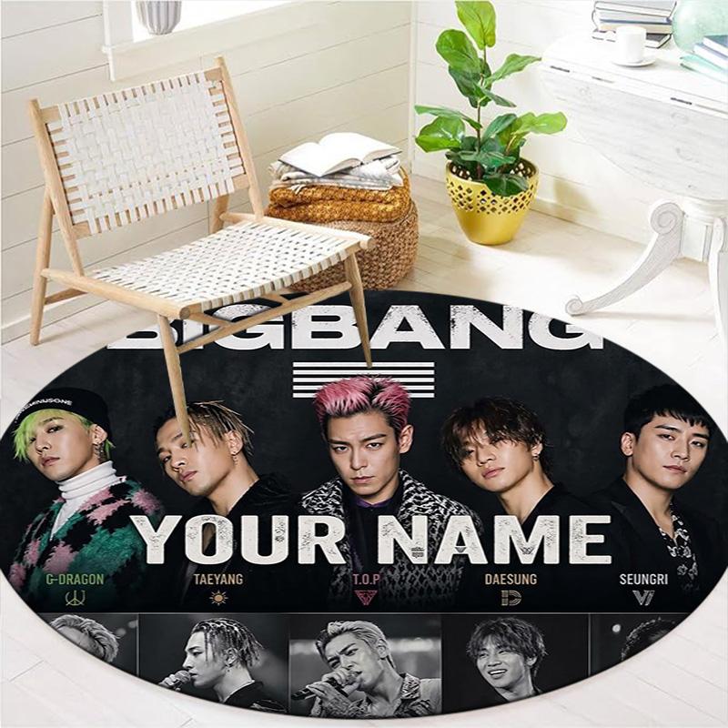 Bigbang Music Custom Name Round Area Rug Carpet Rug For Living Room Bedroom Sofa Playroom Decor Nonslip Floor Mat