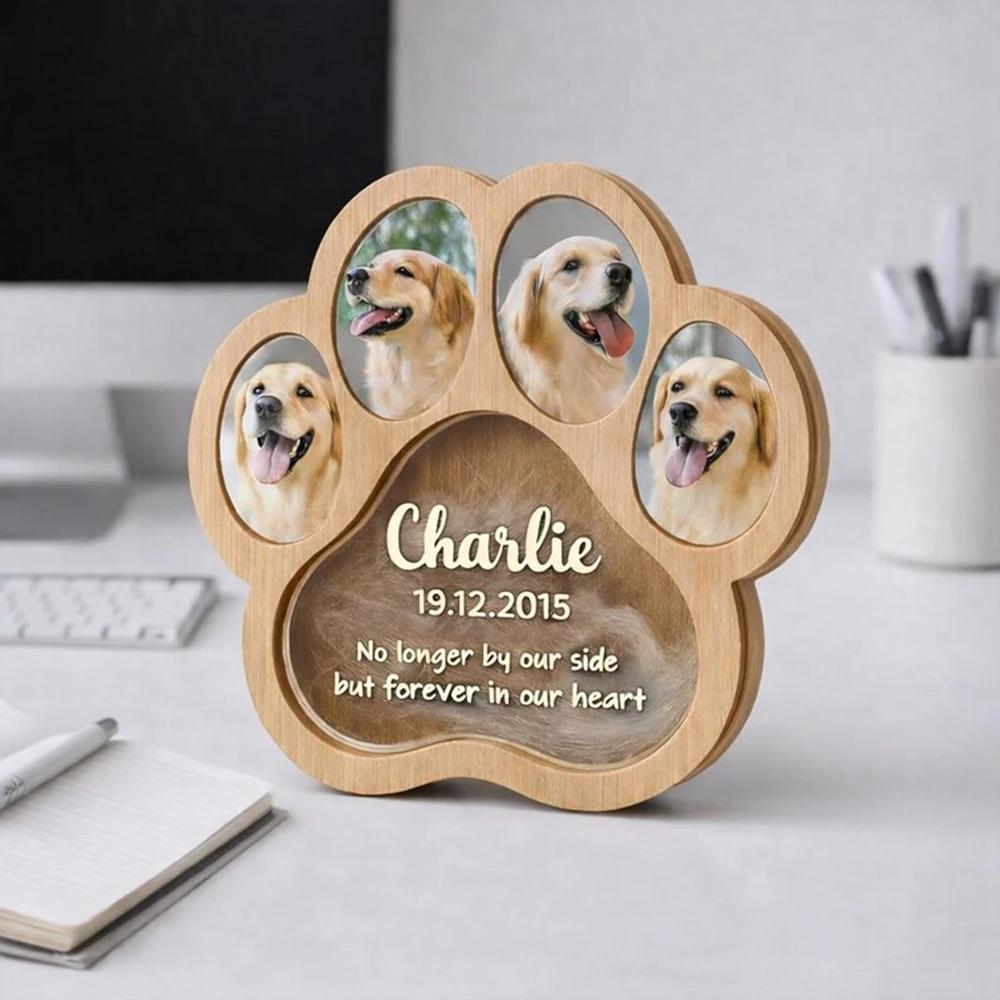 Haustierfell-Aufbewahrung Andenken Personalisierte Holzkiste Mit Fotorahmen Personalisierter Pfotenabdruck Gedenkkarte Schönes Souvenir Für Haustier