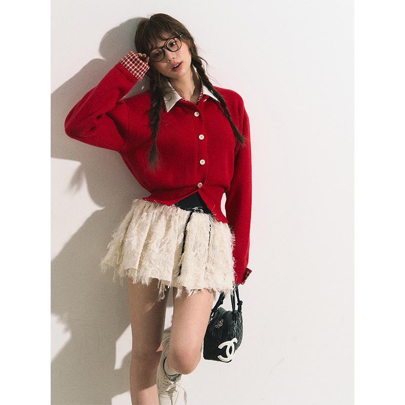 RECOIN R1C Women s Slimming Two-Piece Look Knit Sweater Early Spring 2025 Small красный 6990₽