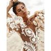 New European American Style Deep V Backless Tulle Embroidery Puff Sleeve Dress Evening Party Gown