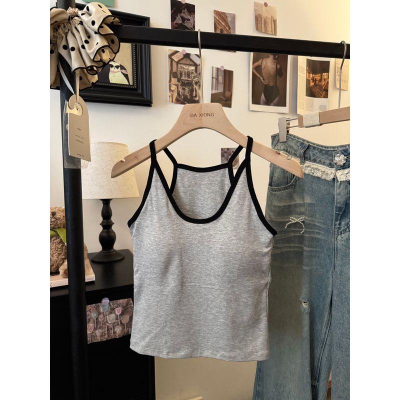 Kumikumi American Gyaru Pure Ribbon Chest Pad Vest Sling Women Autumn Chic Age-Reducing Slimming Sleeveless Top