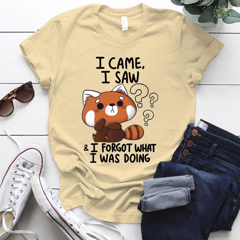 Roztomilá červená Panda I Came I Saw Trička pro ženy Letní tričko Dámské ležérní tričko s krátkým rukávem s kulatým výstřihem