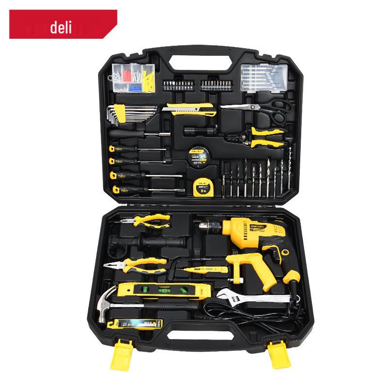 

Deli DL5966 Black Hammer Drill & 65-Piece Repair Tool Set – Multi-functional Home Hardware Toolbox