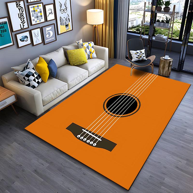 Guitar Theme Orange Carpet suitable as a non-slip mat for the living room or bedroom sofa