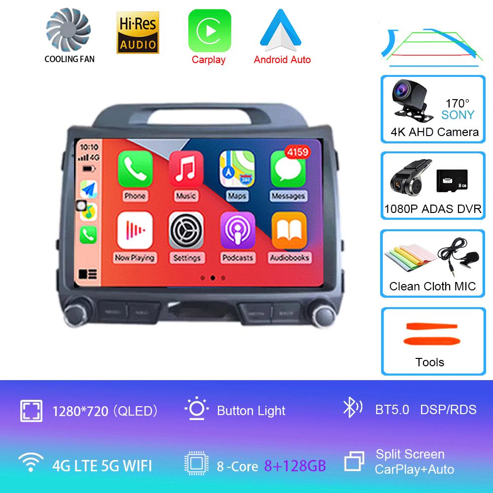 Android 14 For KIA Sportage 3 2010 - 2016 Car Multimedia Player GPS Navigation 9Inch QLED TouchScreen Wireless Carplay WIFI 4G