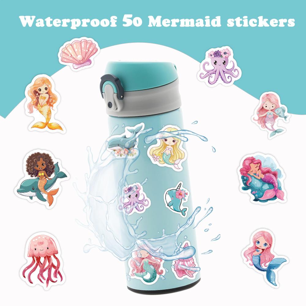 50pcs Original mermaid princess stickers for children, waterproof cartoon graffiti luggage mermaid stickers
