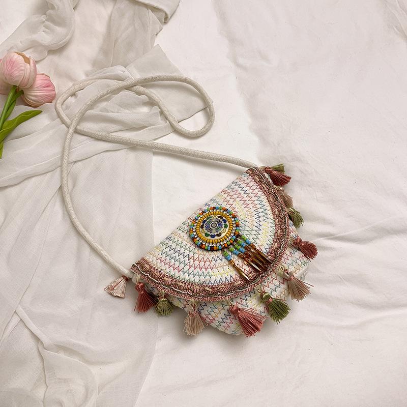 2025 Hand-woven Straw Bag Ethnic Style Clutch Bag Shoulder Messenger Bag Beach Fashion Casual Retro Temperament