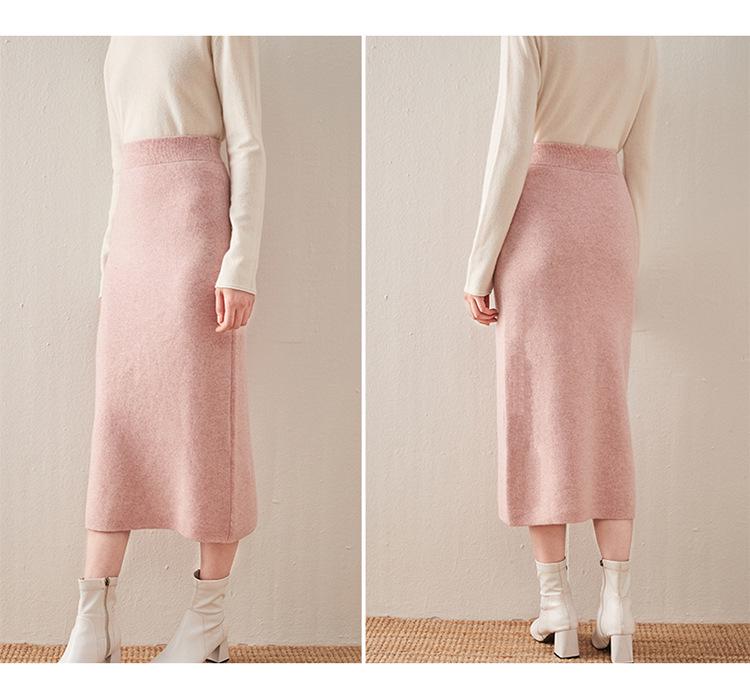 Dámská vlněná sukně střední délky s vysokým pasem a úzkým střihem - Podzimní/zimní trendy pletený hip style